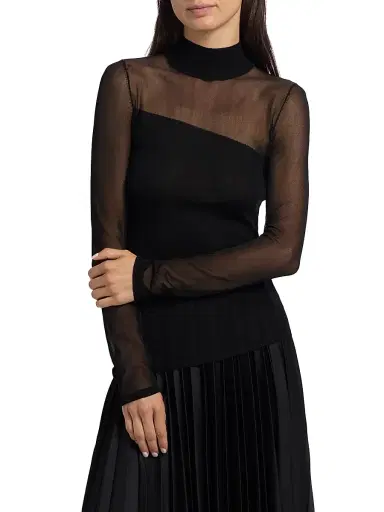 Jason Wu Collection Women's Sheer Merino Wool Asymmetric Top - Black Black | Thumbnail 3 Jason Wu Collection Women's Sheer Merino Wool Asymmetric Top - Black Black | Thumbnail 3