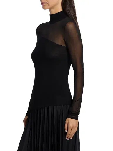 Jason Wu Collection Women's Sheer Merino Wool Asymmetric Top - Black Black | Thumbnail 4 Jason Wu Collection Women's Sheer Merino Wool Asymmetric Top - Black Black | Thumbnail 4