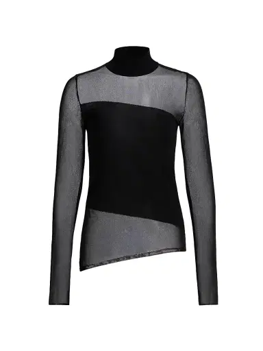 Jason Wu Collection Women's Sheer Merino Wool Asymmetric Top - Black Black | Thumbnail 1 Jason Wu Collection Women's Sheer Merino Wool Asymmetric Top - Black Black | Thumbnail 1