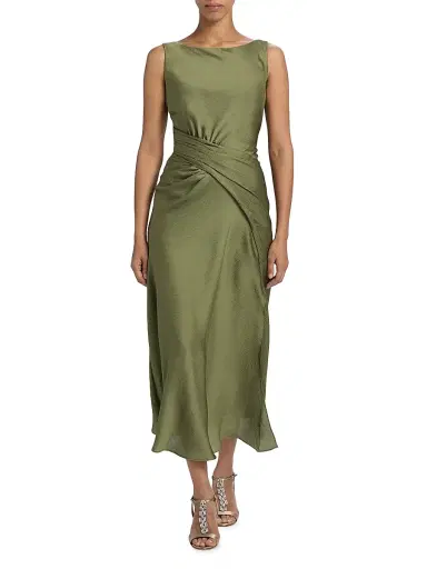 Amsale Women's Gathered Satin Cocktail Dress - Moss - Size 14 | Thumbnail 2 Amsale Women's Gathered Satin Cocktail Dress - Moss - Size 14 | Thumbnail 2