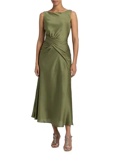 Amsale Women's Gathered Satin Cocktail Dress - Moss - Size 14 | Thumbnail 3 Amsale Women's Gathered Satin Cocktail Dress - Moss - Size 14 | Thumbnail 3
