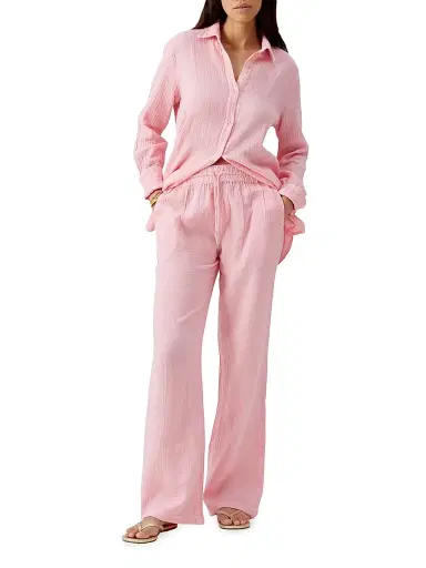 Melissa Odabash Women's Krissy Crinkle Cotton Wide-Leg Pants - Rose | Thumbnail 2 Melissa Odabash Women's Krissy Crinkle Cotton Wide-Leg Pants - Rose | Thumbnail 2