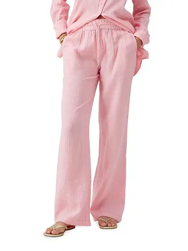 Melissa Odabash Women's Krissy Crinkle Cotton Wide-Leg Pants - Rose | Thumbnail 3 Melissa Odabash Women's Krissy Crinkle Cotton Wide-Leg Pants - Rose | Thumbnail 3