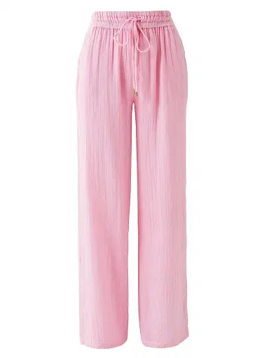 Melissa Odabash Women's Krissy Crinkle Cotton Wide-Leg Pants - Rose | Thumbnail 1 Melissa Odabash Women's Krissy Crinkle Cotton Wide-Leg Pants - Rose | Thumbnail 1