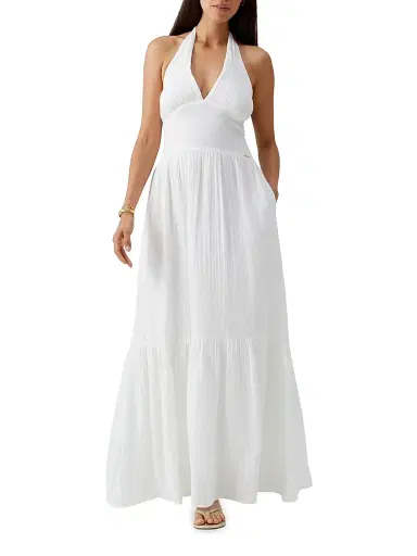 Melissa Odabash Women's Shay Crinkled Cotton Halterneck Maxi Dress - White | Thumbnail 2 Melissa Odabash Women's Shay Crinkled Cotton Halterneck Maxi Dress - White | Thumbnail 2