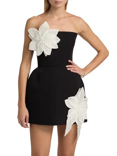 Bronx and Banco Women's Maraya Jasmine Floral-Appliqué Fit & Flare Minidress - Black White | Thumbnail 3 Bronx and Banco Women's Maraya Jasmine Floral-Appliqué Fit & Flare Minidress - Black White | Thumbnail 3