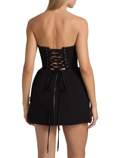Bronx and Banco Women's Maraya Jasmine Floral-Appliqué Fit & Flare Minidress - Black White | Thumbnail 5 Bronx and Banco Women's Maraya Jasmine Floral-Appliqué Fit & Flare Minidress - Black White | Thumbnail 5