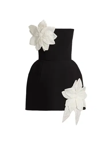 Bronx and Banco Women's Maraya Jasmine Floral-Appliqué Fit & Flare Minidress - Black White | Thumbnail 1 Bronx and Banco Women's Maraya Jasmine Floral-Appliqué Fit & Flare Minidress - Black White | Thumbnail 1