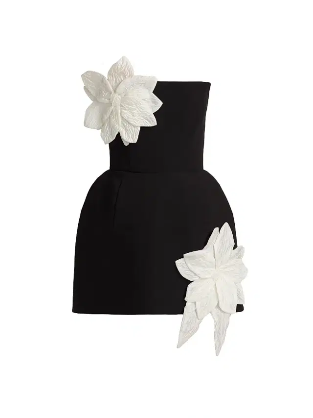 Women's Maraya Jasmine Floral-Appliqué Fit & Flare Minidress - Black White Women's Maraya Jasmine Floral-Appliqué Fit & Flare Minidress - Black White