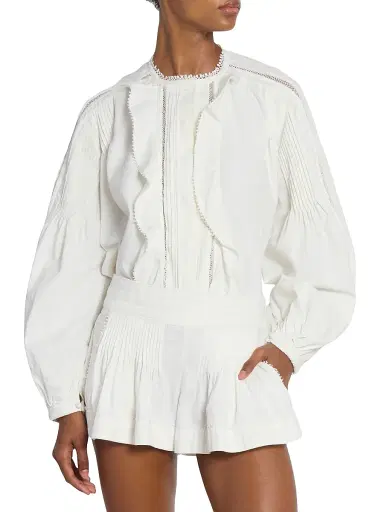 Isabel Marant Women's Cubraly Lace-Trim Ruffled Cotton Top - White | Thumbnail 3 Isabel Marant Women's Cubraly Lace-Trim Ruffled Cotton Top - White | Thumbnail 3