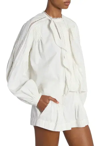 Isabel Marant Women's Cubraly Lace-Trim Ruffled Cotton Top - White | Thumbnail 6 Isabel Marant Women's Cubraly Lace-Trim Ruffled Cotton Top - White | Thumbnail 6