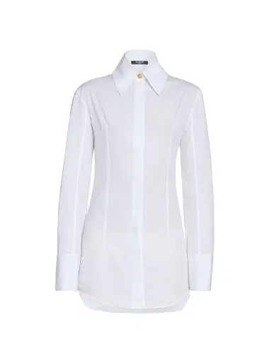 Balmain Women's Fitted Cotton Poplin Shirt - Blanc Optique | Thumbnail 1 Balmain Women's Fitted Cotton Poplin Shirt - Blanc Optique | Thumbnail 1