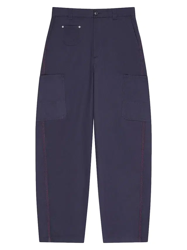 Men's Couture Seam Cargo Trousers in Herringbone Denim - Navy Men's Couture Seam Cargo Trousers in Herringbone Denim - Navy