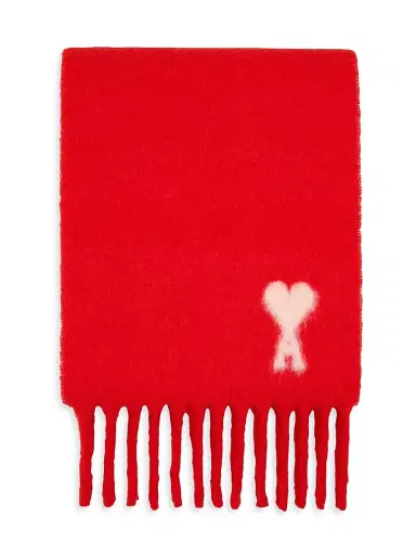 AMI PARIS Men's Ami de Coeur Scarf - Red White | Thumbnail 1 AMI PARIS Men's Ami de Coeur Scarf - Red White | Thumbnail 1
