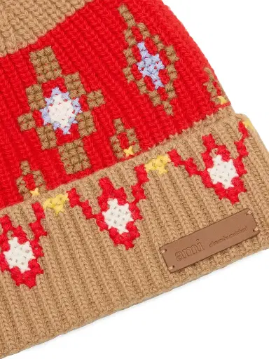 AMI PARIS Men's Intarsia-Knit Wool Beanie - Camel Red | Thumbnail 3 AMI PARIS Men's Intarsia-Knit Wool Beanie - Camel Red | Thumbnail 3
