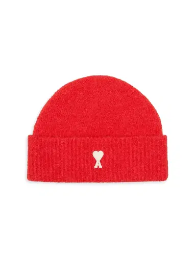 AMI Paris Men's Ami de Coeur Beanie - Red White | Thumbnail 1 AMI Paris Men's Ami de Coeur Beanie - Red White | Thumbnail 1