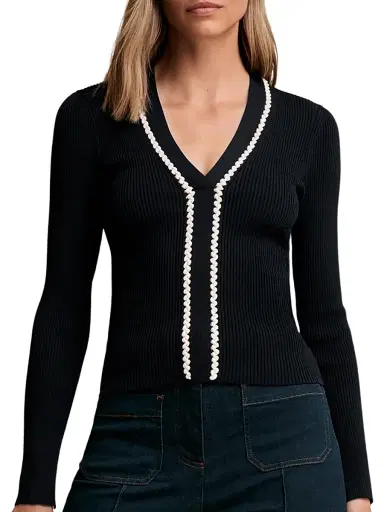 Reiss Women's Lauri Craft-Stitch Top - Navy | Thumbnail 3 Reiss Women's Lauri Craft-Stitch Top - Navy | Thumbnail 3