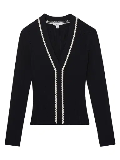 Reiss Women's Lauri Craft-Stitch Top - Navy | Thumbnail 1 Reiss Women's Lauri Craft-Stitch Top - Navy | Thumbnail 1