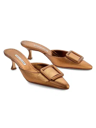 Manolo Blahnik Women's Maysalebi 50MM Snake-Embossed Metallic Leather Mules - Bronze | Thumbnail 2 Manolo Blahnik Women's Maysalebi 50MM Snake-Embossed Metallic Leather Mules - Bronze | Thumbnail 2