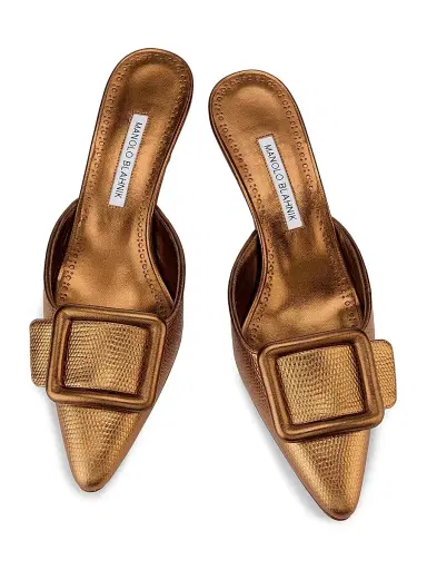 Manolo Blahnik Women's Maysalebi 50MM Snake-Embossed Metallic Leather Mules - Bronze | Thumbnail 4 Manolo Blahnik Women's Maysalebi 50MM Snake-Embossed Metallic Leather Mules - Bronze | Thumbnail 4