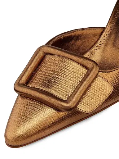Manolo Blahnik Women's Maysalebi 50MM Snake-Embossed Metallic Leather Mules - Bronze | Thumbnail 6 Manolo Blahnik Women's Maysalebi 50MM Snake-Embossed Metallic Leather Mules - Bronze | Thumbnail 6