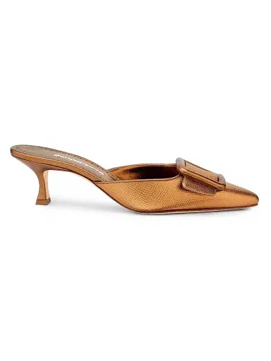Manolo Blahnik Women's Maysalebi 50MM Snake-Embossed Metallic Leather Mules - Bronze | Thumbnail 1 Manolo Blahnik Women's Maysalebi 50MM Snake-Embossed Metallic Leather Mules - Bronze | Thumbnail 1