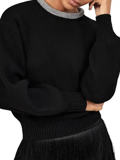 Reiss Women's Crissie Embellished Necklace-Trim Knit Sweater - Black | Thumbnail 2 Reiss Women's Crissie Embellished Necklace-Trim Knit Sweater - Black | Thumbnail 2