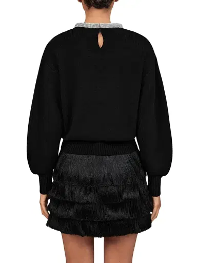 Reiss Women's Crissie Embellished Necklace-Trim Knit Sweater - Black | Thumbnail 3 Reiss Women's Crissie Embellished Necklace-Trim Knit Sweater - Black | Thumbnail 3