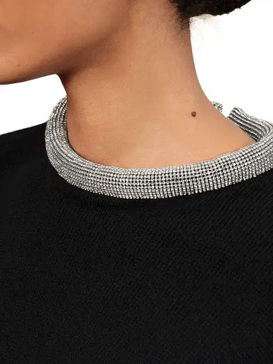 Reiss Women's Crissie Embellished Necklace-Trim Knit Sweater - Black | Thumbnail 4 Reiss Women's Crissie Embellished Necklace-Trim Knit Sweater - Black | Thumbnail 4