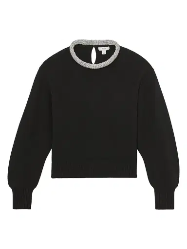 Reiss Women's Crissie Embellished Necklace-Trim Knit Sweater - Black | Thumbnail 1 Reiss Women's Crissie Embellished Necklace-Trim Knit Sweater - Black | Thumbnail 1