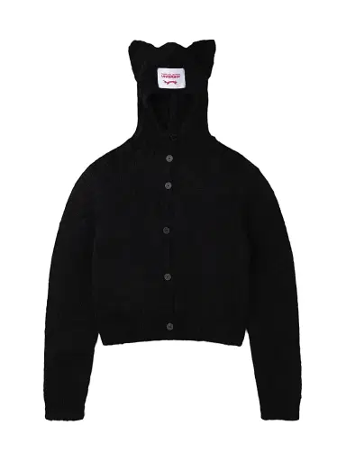Charles Jeffrey Loverboy Men's Ears Balaclava Wool-Blend Cardigan - Black | Thumbnail 1 Charles Jeffrey Loverboy Men's Ears Balaclava Wool-Blend Cardigan - Black | Thumbnail 1