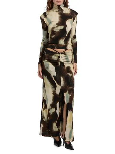 Nanushka Women's Grow Cheyen Watercolor Mesh Jersey Maxi Skirt - Watercolor Sage | Thumbnail 2 Nanushka Women's Grow Cheyen Watercolor Mesh Jersey Maxi Skirt - Watercolor Sage | Thumbnail 2