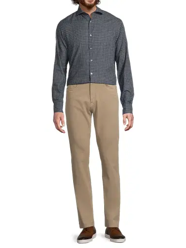Canali Men's Checked Cotton Button-Front Sport Shirt - Blue | Thumbnail 2 Canali Men's Checked Cotton Button-Front Sport Shirt - Blue | Thumbnail 2