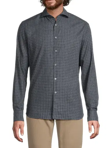 Canali Men's Checked Cotton Button-Front Sport Shirt - Blue | Thumbnail 3 Canali Men's Checked Cotton Button-Front Sport Shirt - Blue | Thumbnail 3