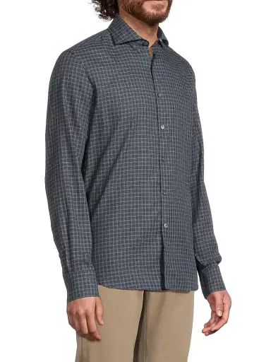 Canali Men's Checked Cotton Button-Front Sport Shirt - Blue | Thumbnail 4 Canali Men's Checked Cotton Button-Front Sport Shirt - Blue | Thumbnail 4