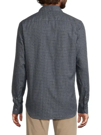 Canali Men's Checked Cotton Button-Front Sport Shirt - Blue | Thumbnail 5 Canali Men's Checked Cotton Button-Front Sport Shirt - Blue | Thumbnail 5