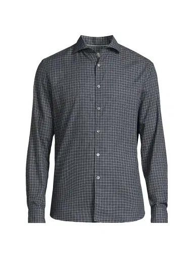 Canali Men's Checked Cotton Button-Front Sport Shirt - Blue | Thumbnail 1 Canali Men's Checked Cotton Button-Front Sport Shirt - Blue | Thumbnail 1