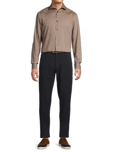 Canali Men's Herringbone Button-Front Sport Shirt - Tan | Thumbnail 2 Canali Men's Herringbone Button-Front Sport Shirt - Tan | Thumbnail 2