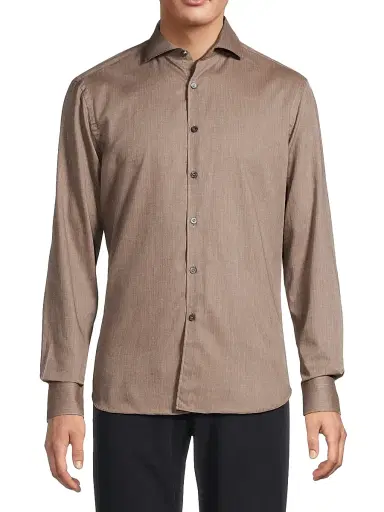Canali Men's Herringbone Button-Front Sport Shirt - Tan | Thumbnail 3 Canali Men's Herringbone Button-Front Sport Shirt - Tan | Thumbnail 3