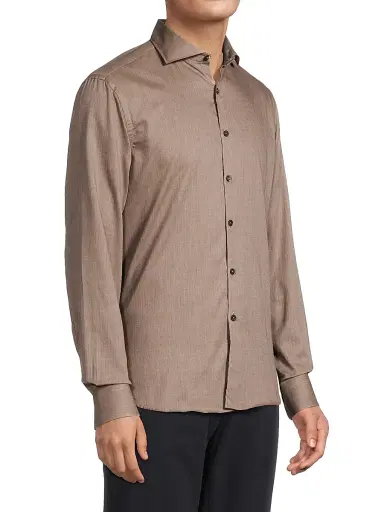 Canali Men's Herringbone Button-Front Sport Shirt - Tan | Thumbnail 4 Canali Men's Herringbone Button-Front Sport Shirt - Tan | Thumbnail 4