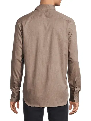 Canali Men's Herringbone Button-Front Sport Shirt - Tan | Thumbnail 5 Canali Men's Herringbone Button-Front Sport Shirt - Tan | Thumbnail 5
