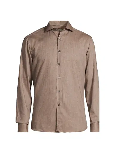 Canali Men's Herringbone Button-Front Sport Shirt - Tan | Thumbnail 1 Canali Men's Herringbone Button-Front Sport Shirt - Tan | Thumbnail 1