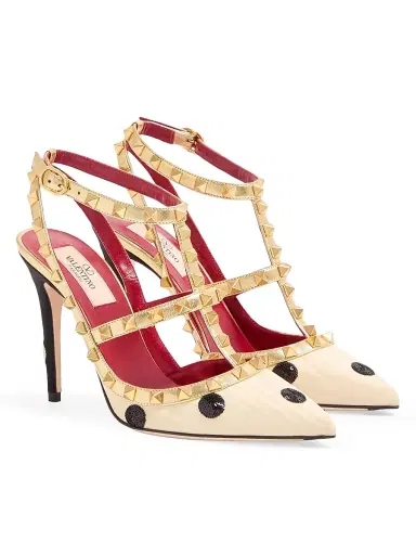 Valentino Garavani Women's Rockstud 100MM Pumps with Plus De Pois Embroidery - Butter Black - Size 7.5 | Thumbnail 2 Valentino Garavani Women's Rockstud 100MM Pumps with Plus De Pois Embroidery - Butter Black - Size 7.5 | Thumbnail 2