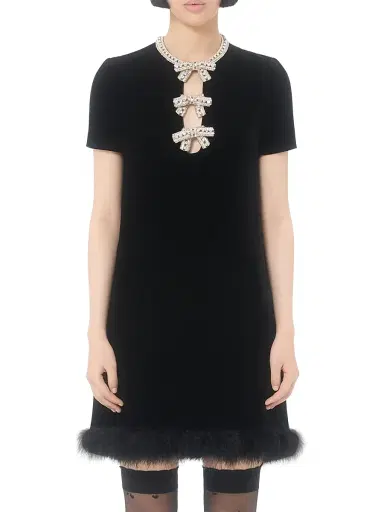 Valentino Garavani Women's Short Dress in Embroidered Sablé Velvet - Black Silver - Size 8 | Thumbnail 2 Valentino Garavani Women's Short Dress in Embroidered Sablé Velvet - Black Silver - Size 8 | Thumbnail 2