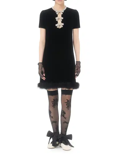 Valentino Garavani Women's Short Dress in Embroidered Sablé Velvet - Black Silver - Size 8 | Thumbnail 7 Valentino Garavani Women's Short Dress in Embroidered Sablé Velvet - Black Silver - Size 8 | Thumbnail 7