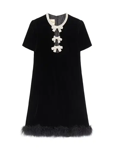 Valentino Garavani Women's Short Dress in Embroidered Sablé Velvet - Black Silver - Size 8 | Thumbnail 1 Valentino Garavani Women's Short Dress in Embroidered Sablé Velvet - Black Silver - Size 8 | Thumbnail 1