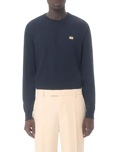 Valentino Garavani Men's Wool Sweater with Vlogo Patch | Thumbnail 2 Valentino Garavani Men's Wool Sweater with Vlogo Patch | Thumbnail 2