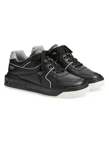 Valentino Garavani Men's One Stud Low-Top Nappa Sneaker - Black | Thumbnail 2 Valentino Garavani Men's One Stud Low-Top Nappa Sneaker - Black | Thumbnail 2