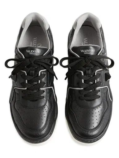 Valentino Garavani Men's One Stud Low-Top Nappa Sneaker - Black | Thumbnail 4 Valentino Garavani Men's One Stud Low-Top Nappa Sneaker - Black | Thumbnail 4