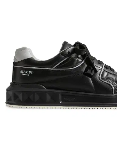 Valentino Garavani Men's One Stud Low-Top Nappa Sneaker - Black | Thumbnail 6 Valentino Garavani Men's One Stud Low-Top Nappa Sneaker - Black | Thumbnail 6